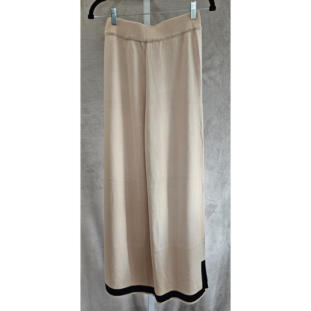 Entro S Womens Beige Black Colorblock Wide Leg Viscose Knit Pull On Pants NWT